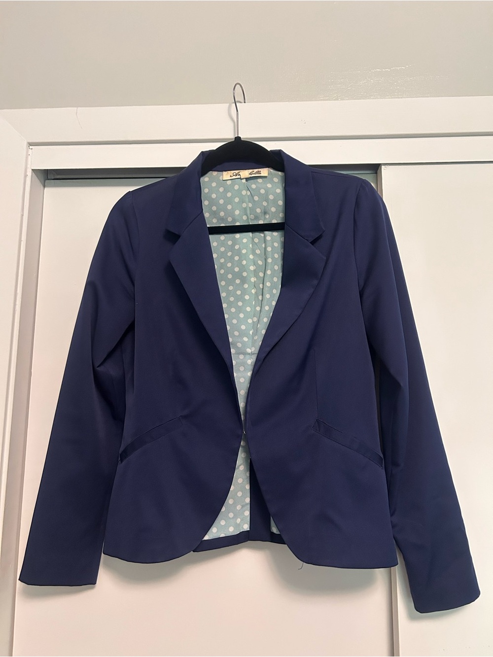 Annabella Navy Blazer with Polka Dot Lining